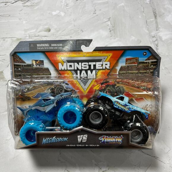 NEW Monster Jam MEGALODON Vs HOOKED Die Cast Truck 1:64 Double Down Showdown - Picture 1 of 8
